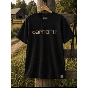 Carhartt Relaxed Fit Graphic Tee Black Multicolor Logo Shirt Women Large